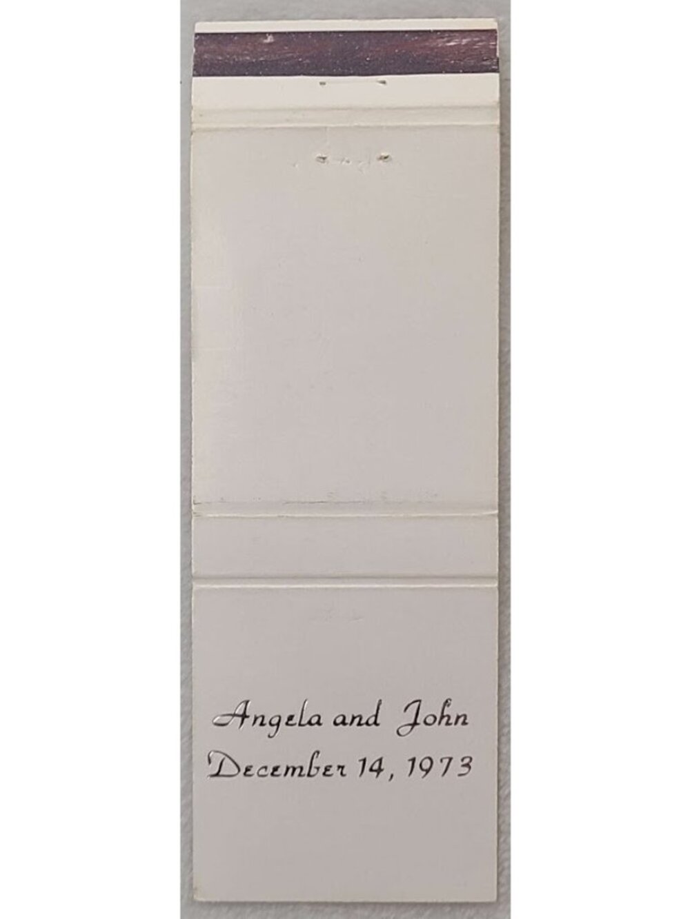 Angela and John Wedding December 14 1973 Vintage Matchbook Cover